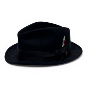 Champ Fedora Hat Mens 7 1/4 Black Good Vintage Fur Felt Feather Coin Pin USA